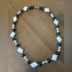 Gold Black and White Beaded Necklace #410